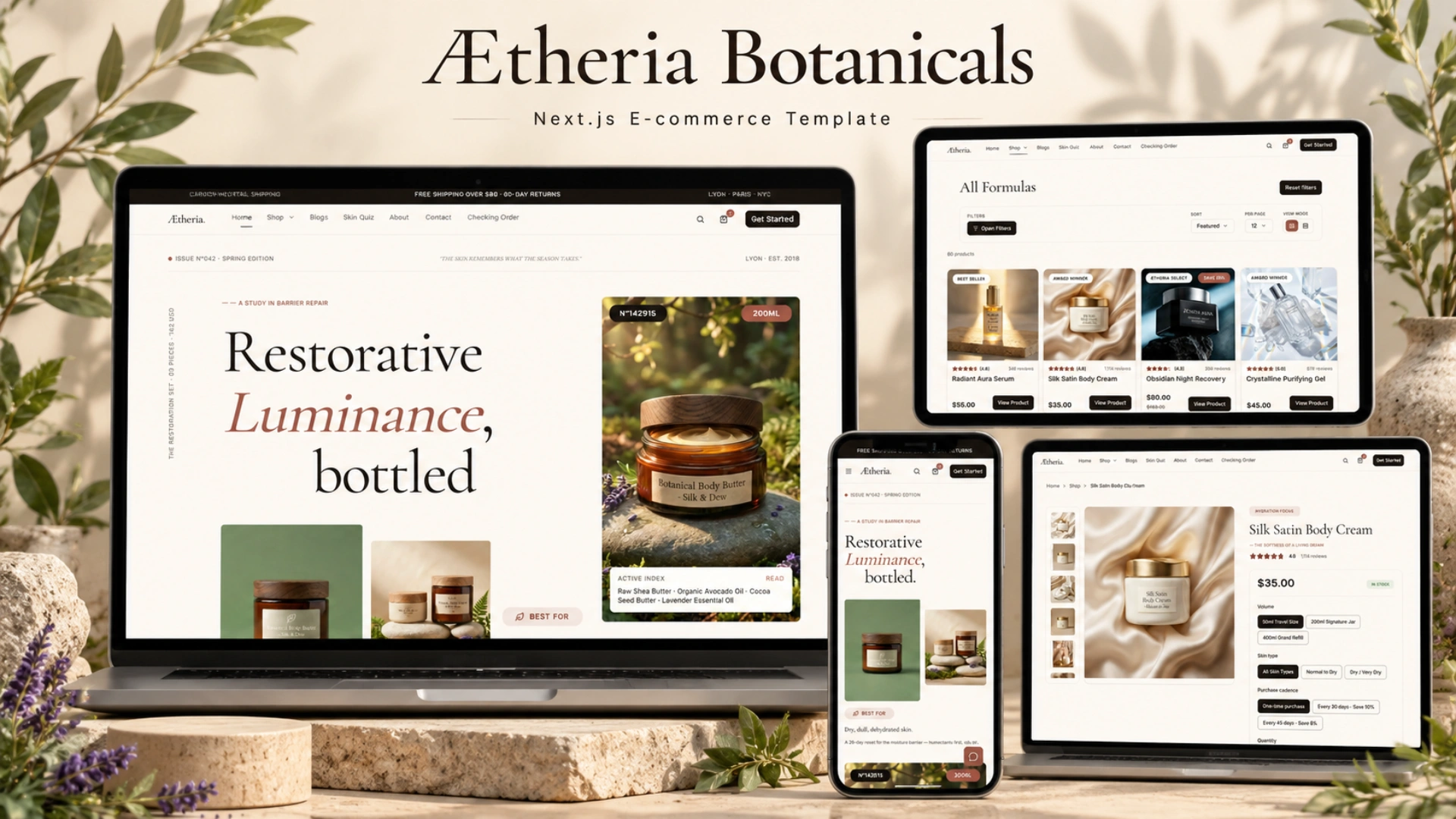 Aetheria Botanicals Skincare & Beauty Next.js Storefront Template preview